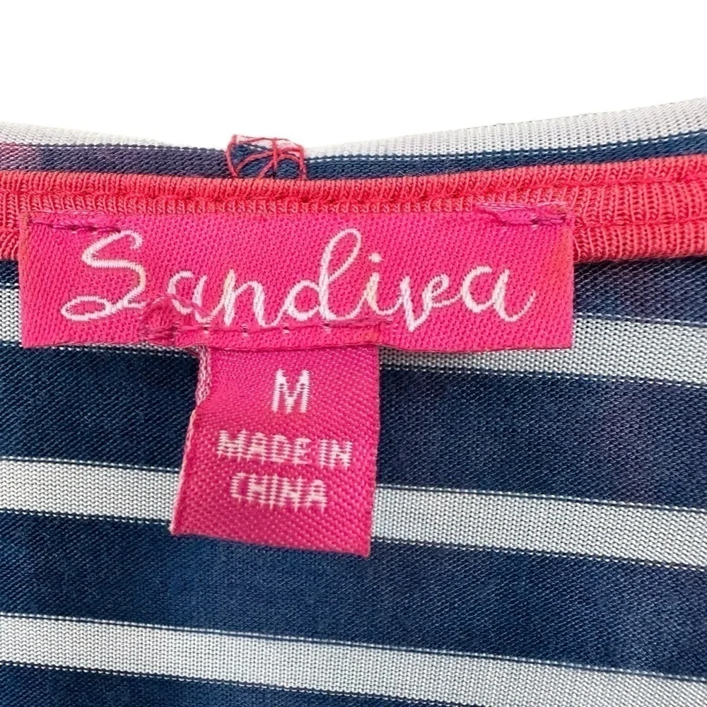 Sandiva Red, White, Blue Stripe Swim Coverup Hoodie Dress, Medium